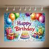 Colourful Happy Birthday Theme Backdrop Supplies 3D Ballon Background Banner Kids Birthday Party Decorations Photo Shoot Props