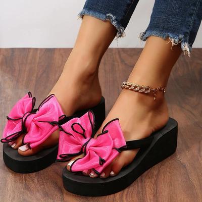 Fashion Stylish Butterfly-Knot Decro Flip Flops Women New Patchwork Med Heels Slippers Woman Vacation Beach Soft Bottom Sandals Mujer