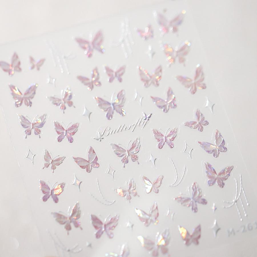 1Pcs 5D Embossed Aurora Butterfly Nail Art Stickers Self Adhesive Decals For Nails Decoration DIY 3D Acrylic Nail Supplies Parts