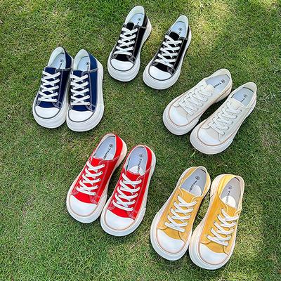 Summer Half Slippers Double Use Canvas Shoes Women's Cute Little White Board Shoes Thick Sole Cake Big Head Shoes Fashion Board Shoes