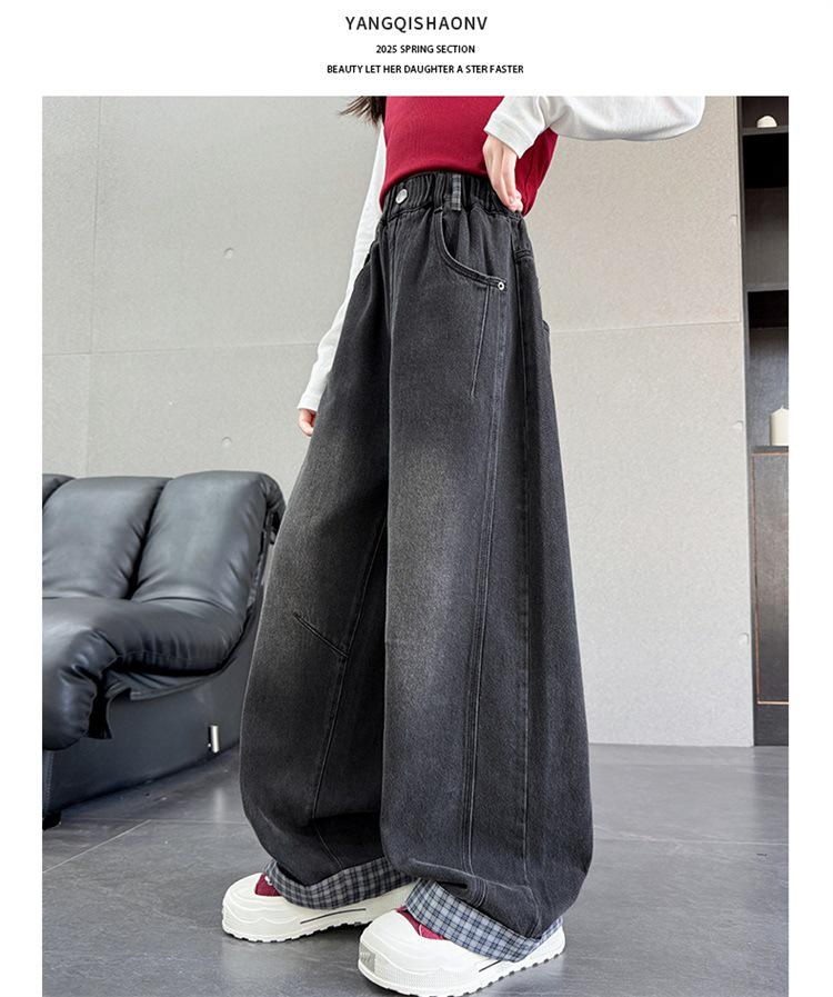 Flickors rutiga jeans med vida ben - Höst 2025-kollektionen för barn