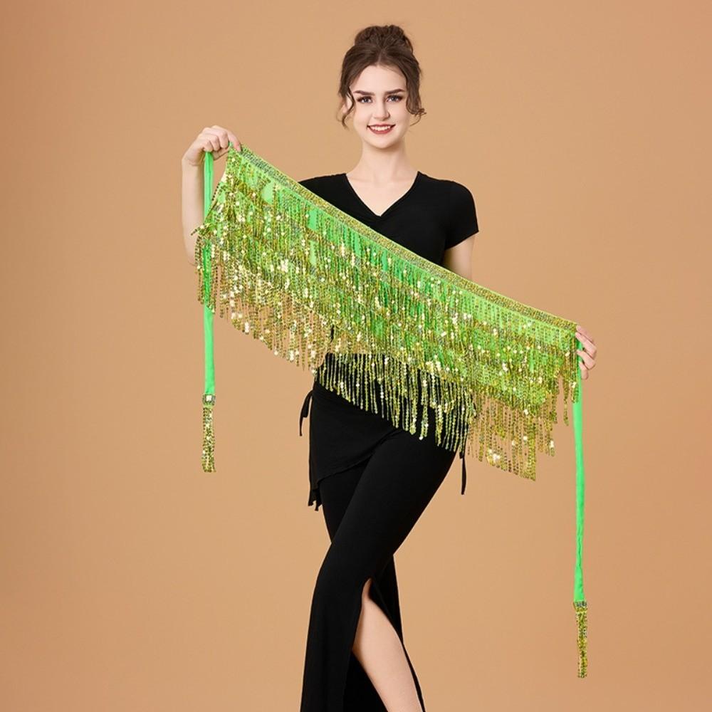 Shiny Sequin Hipscarf 4-Row Dance Wrap-skirt Fringe Hipwrap Belly Dance Belt  Dancer