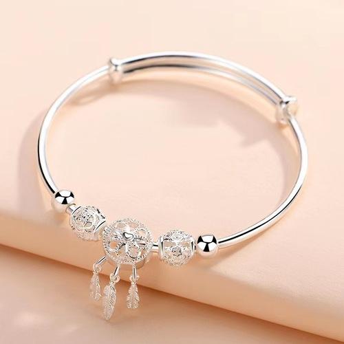 Luxury 925 Silver Bracelet for Women Vintage Adjustable Lucky Beads Ball Jewelry Designer Gift