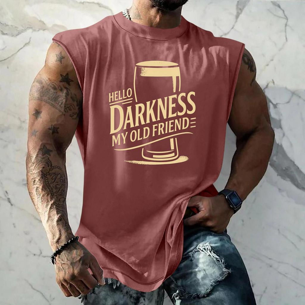 Men's Sleeveless Muscle Tank Top with Beer Themed Graphic Print Vintage Style Casual Summer Vest for Outdoor Activities