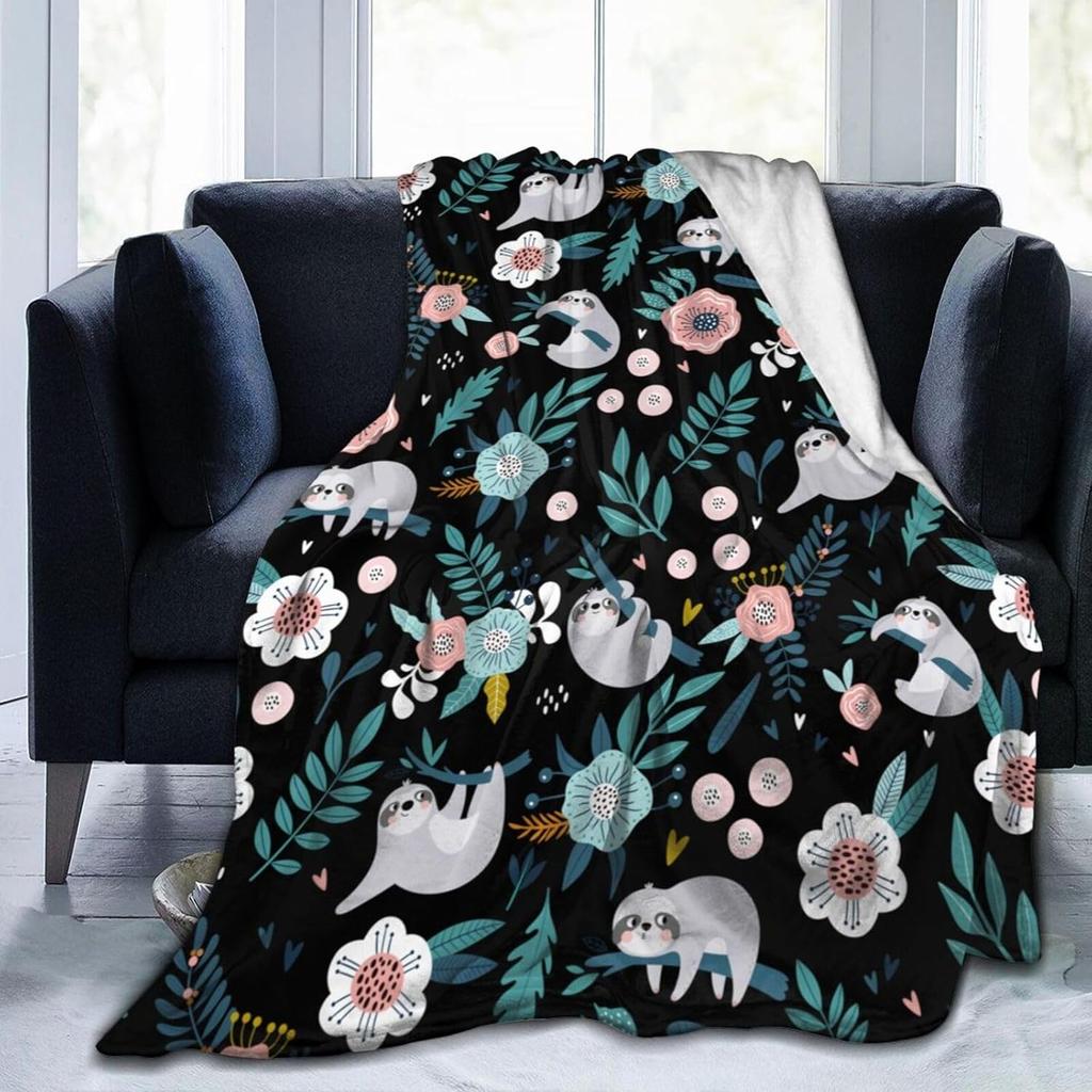 Sloth Flannel Throw Blanket Cute Animals Pattern Blanket for Kids Girls Boys Gifts Warm Lightweight Super Soft for Bed Couch