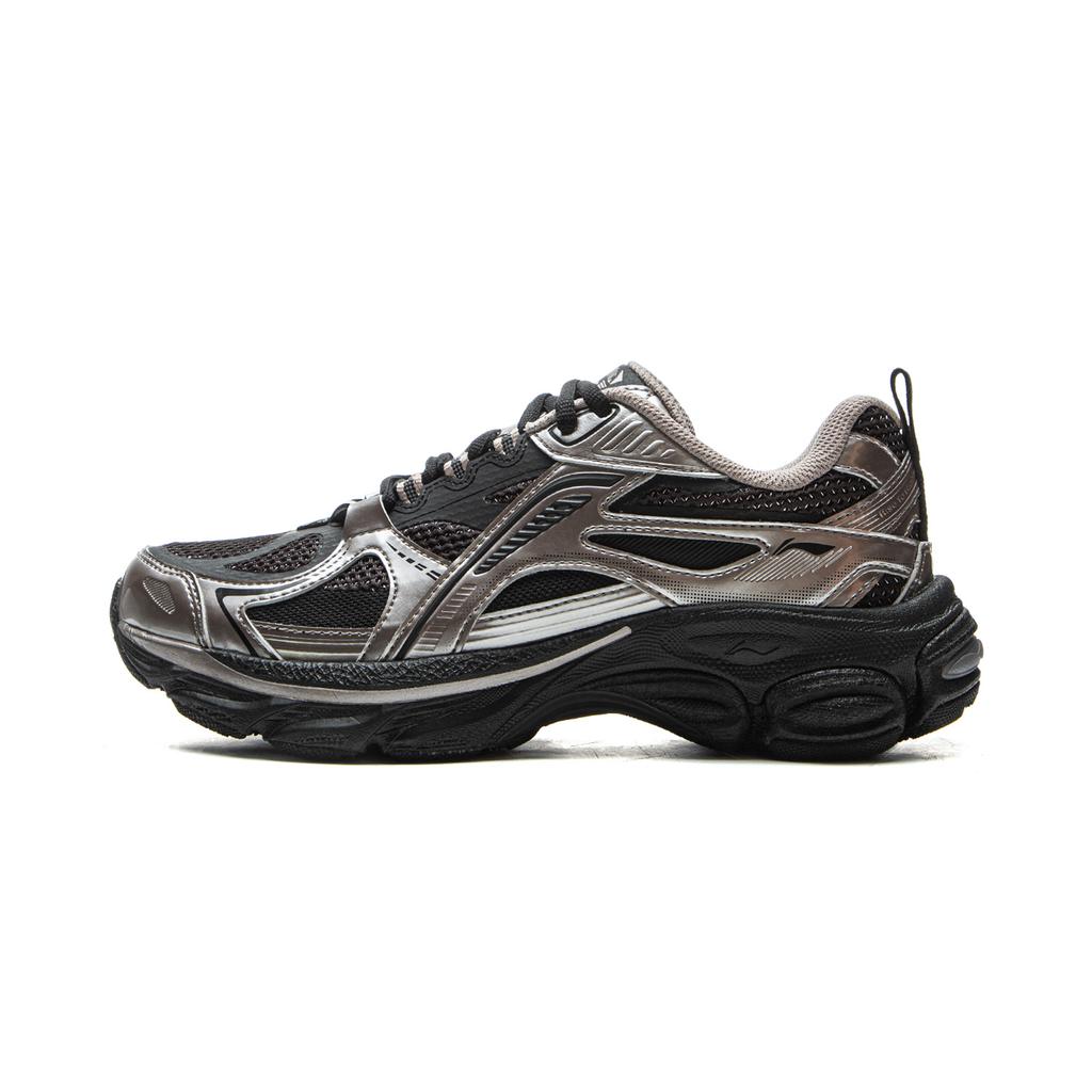 Li Ning Boom Support Cushioning Slip Resistant Abrasion Resistant Rebound Low Top Running Shoes Women's Silver Black ARXV006-4