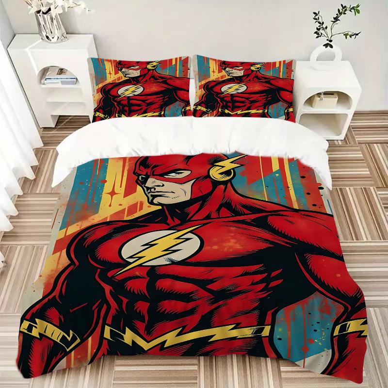 3pcs Flash Superhero Duvet Cover Set, 1 Duvet Cover + 2 Pillowcases (No Insert), High-Definition Print for All Seasons,Durable Yy251103009