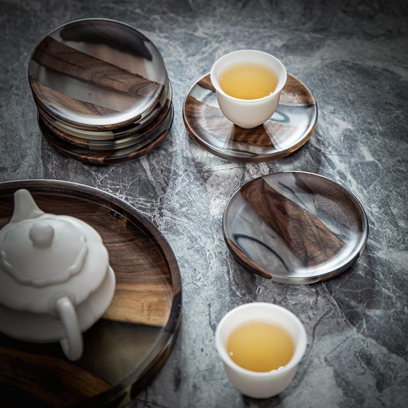 Resin Insulation Pad Wooden Coaster Resin Drink Coasters Tea Mat Coffee Wine Table Drink Coaster Home Kitchen Decoration