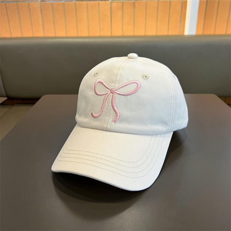

New hat female cute bow embroidery enlarged and deepened baseball cap spring and autumn sunshade soft top cap One Size (55-59cm)