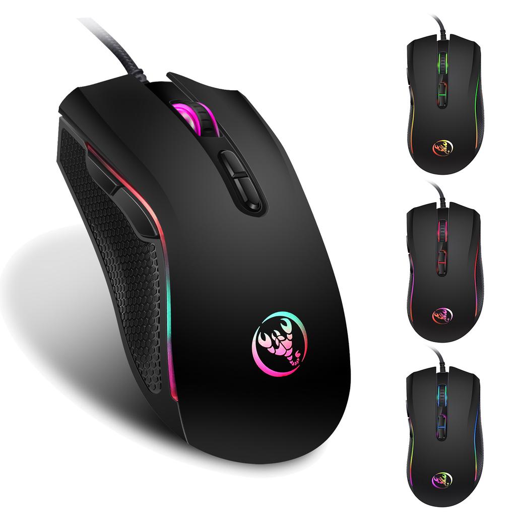 A869 HXSJ Colorful Luminous Gaming Mouse Esports Wired Mouse DPI Four Levels Adjustable Up 3200dpi