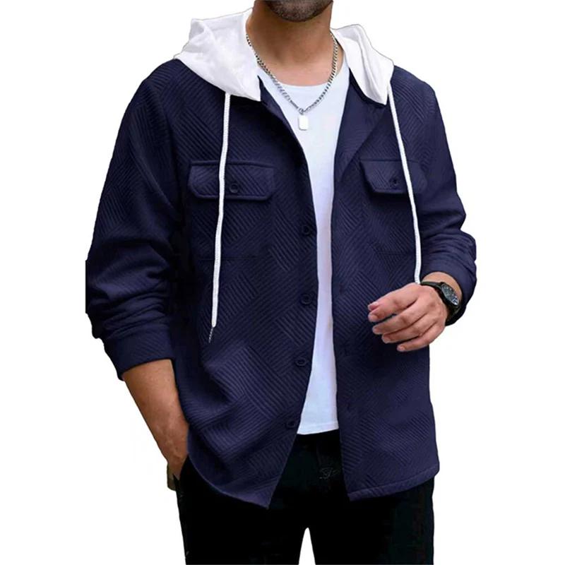 Men's Single Breasted Hooded Outerwear Autumn Long Sleeve Jacket Fashion Pocket Loose Cardigan Coat