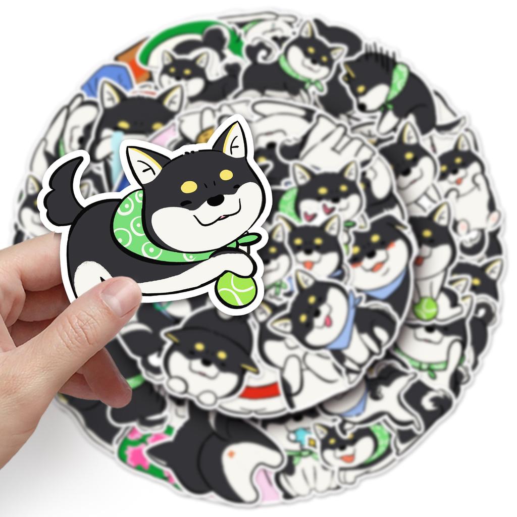 50 Black Chai Cartoon Stickers Cute Hand-painted Dog Shiba Inu Hand Account Decorative Water Cup Mobile Phone Gum Stickers
