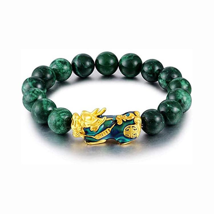 

Temperature-Sensing Green Agate Pixiu Bracelet: Wealth & Luck-Attracting Color-Changing Beads Pixiu Bracelet 8mm