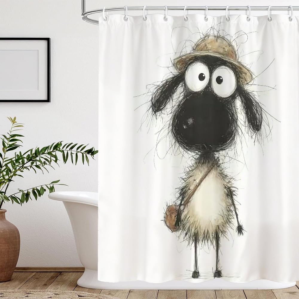 

Cartoon Lamb Pattern Shower Curtain With 12 Hooks,Shower Curtain Liner, 72X72 Inches, Bathroom Shower Curtains W60H190(CM)-1 Pcs