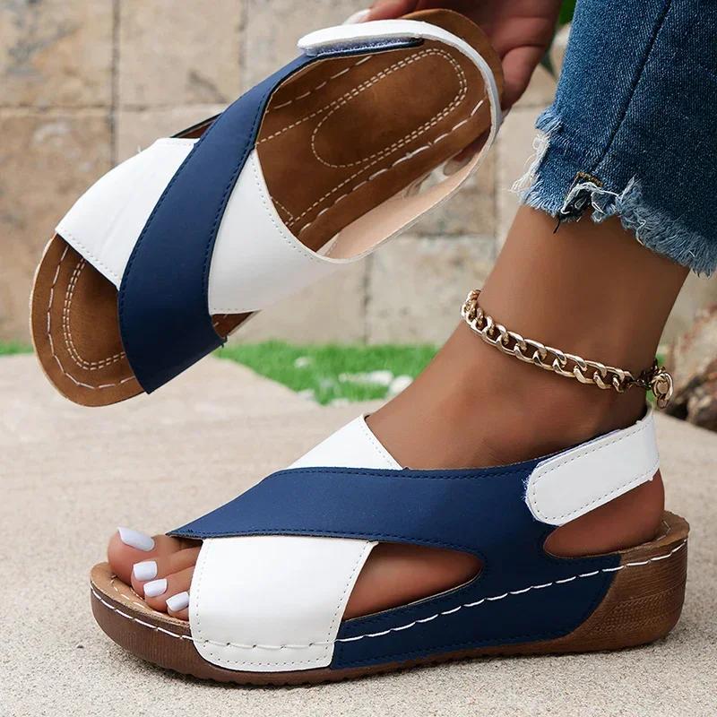 Damen Sandalen Sommer 2024 Keilabsatz Schuhe Damen Sandalen mit Absatz Mix Farbe Sommerschuhe Damen Schuhwerk Wedges Sandalias mujer