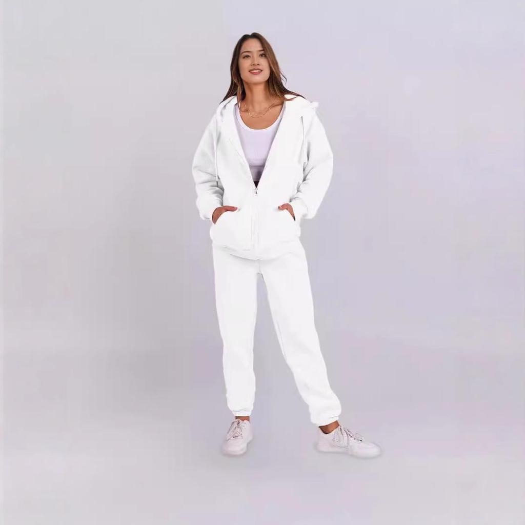 Korean Style Women's Hooded Fleece Sweatshirt - Autumn/Winter Casual Loose Top Coat Hoodie Set