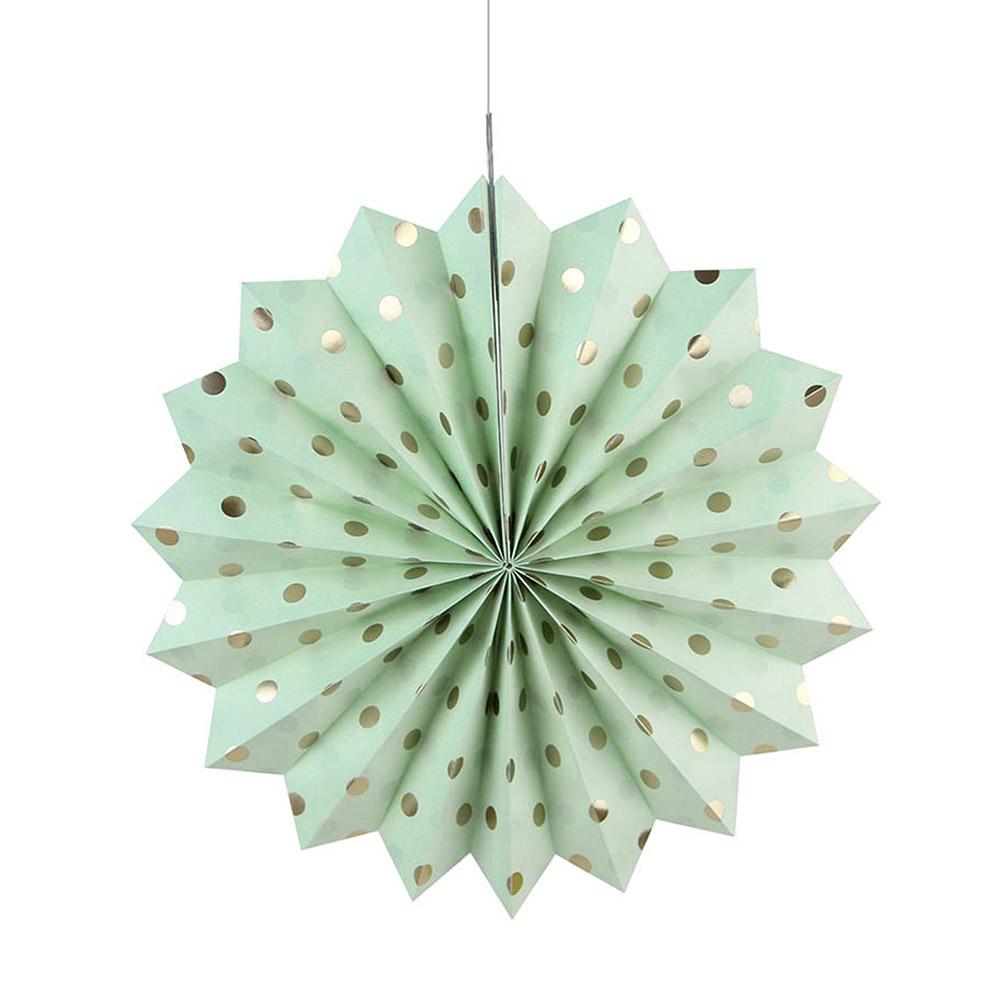 12 Inches Stamping Flower Fan With Golden Dot Fold Paper For Wedding Party Backdrop Shopwindow Hanging Ornaments Decoration Supplies