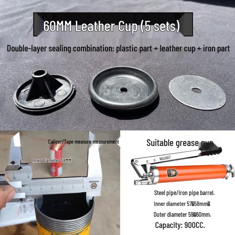 Universal Grease Gun Spare Parts Set: Leather Cup, Oil Seal, Rubber Ring, Iron Sheet, Plastic Parts