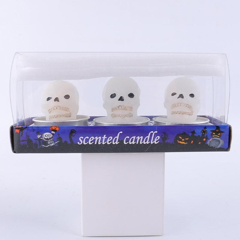 Set of 3 Halloween Themed Candle Ornaments Funny Black Cats Skull Pumpkin Witches Shape Candle for Home and Party Decors