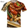 Yummy Food Graphic 3D Print T-shirts Delicacy Grilled Sausages Pullovers Summer Round Neck Fashionable Casual Short Sleeved Men's T-shirts