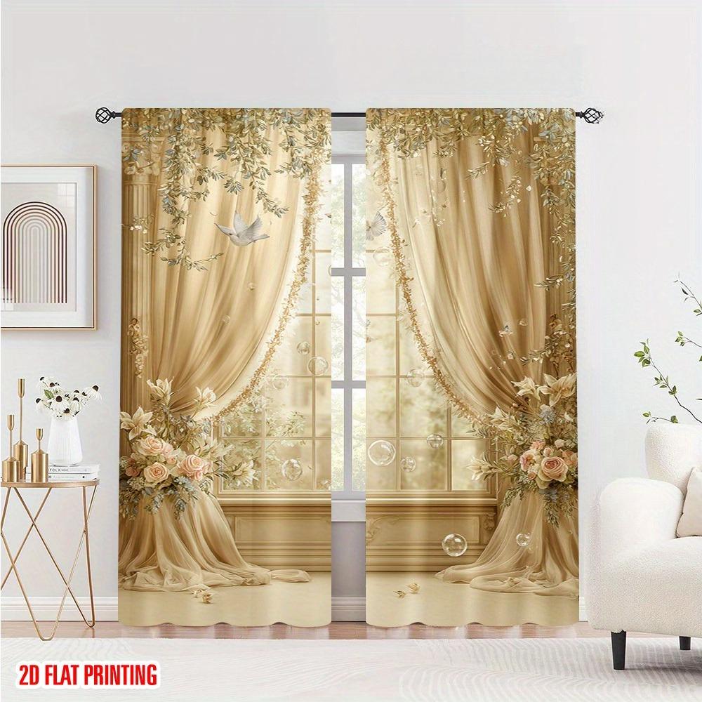 

Elegant Floral Dove Print Curtains Polyester Living Room Kitchen Bedroom Sheer Set Of 2 Made With Rod Pocket Decor W100*H70(CM)-Rod Pocket&1PCS
