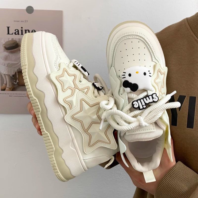 Kit Cat Spring and Summer Explosion Star Big Head White Shoes Children Thick Sole Versatile Casual Student Bread Shoes Ins Tide