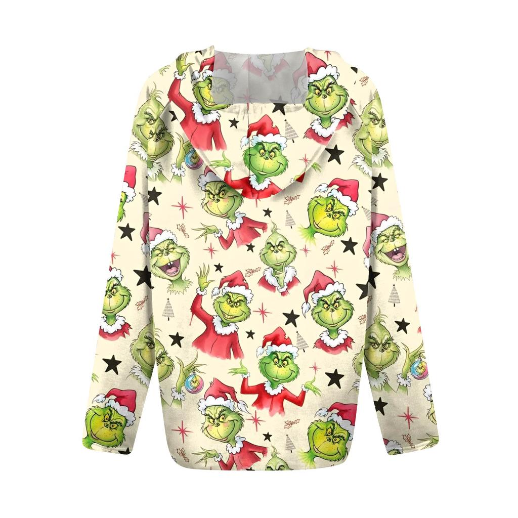 Women's Fashion Christmas Print Casual Zip-Up Long-Sleeved Hooded Jacket