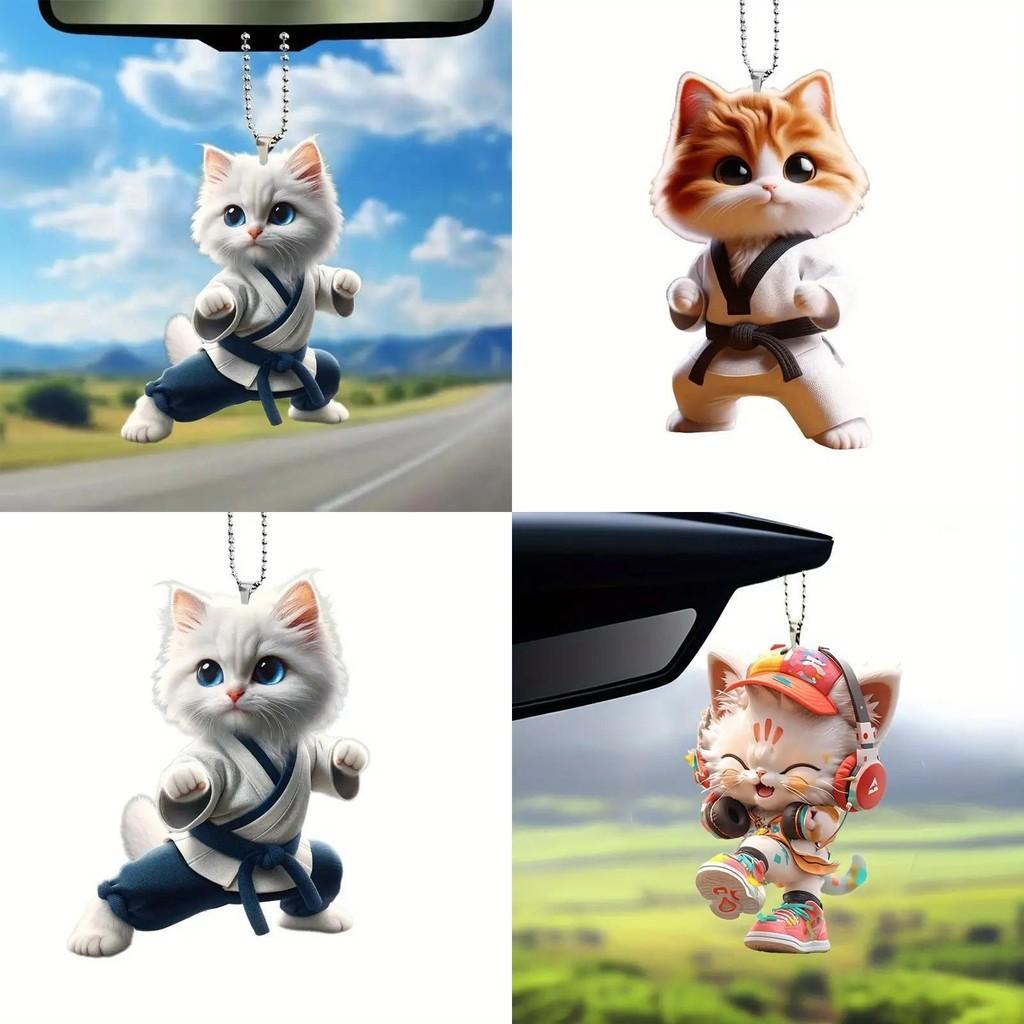 Cat Car Acrylic Keychain Ornament With Simple Design For Vehicle Interior