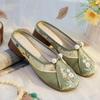 Fashion Home Slippers Women's Square Heel Loafers Slides Cover Toe Massage Block Floral Fabric Embroider Square Toe Block Heel Shoes Loa