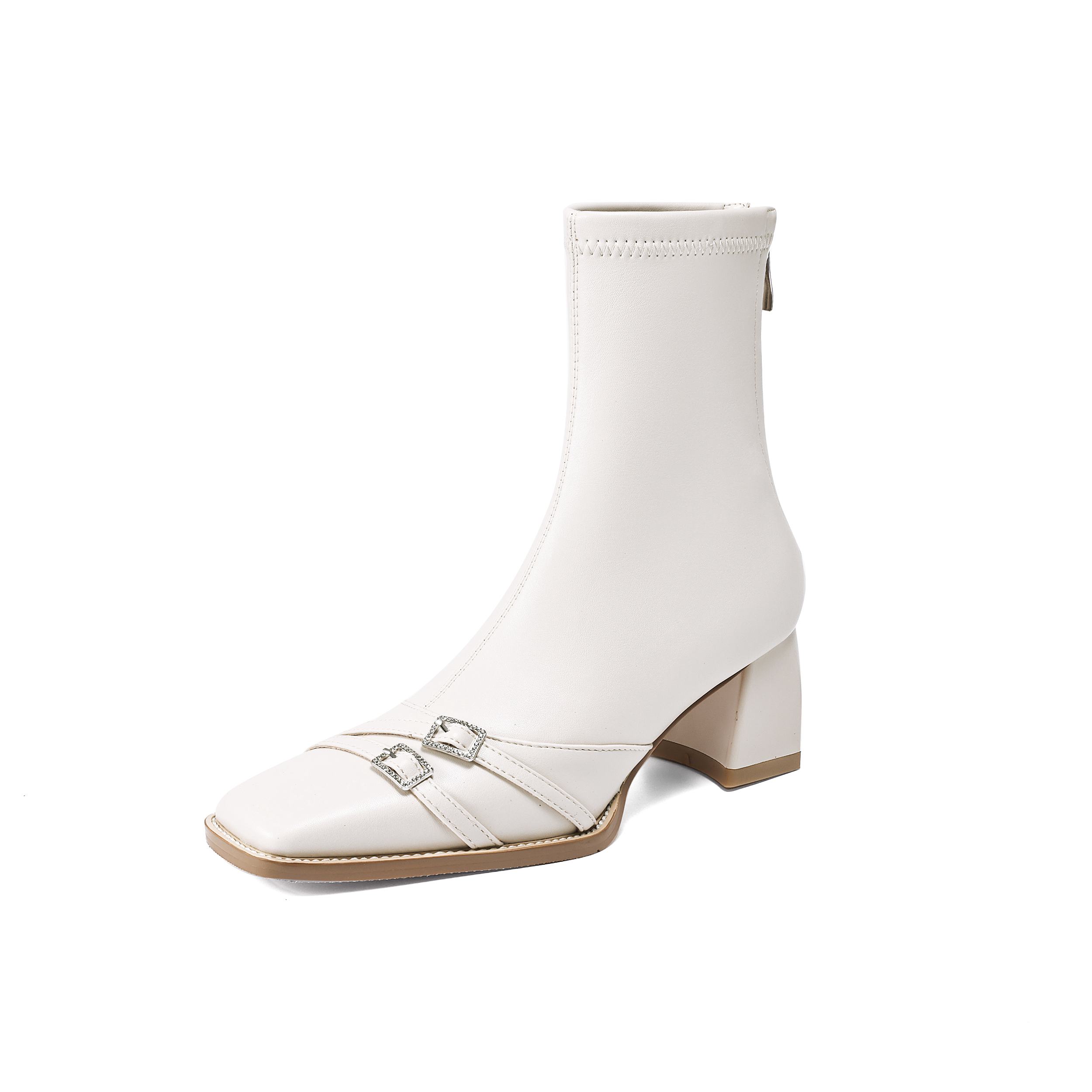 

Krazing Pot Микрофибра квадратный носок зимние толстые каблуки современные короткие сапоги женские металлические пряжки молнии размер 42 эластичные ботильоны 42 бежевый