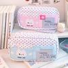 Mint Polka Dot Kitten Ita Bag Pencil Case - Cute, Large Capacity Stationery Storage for Students