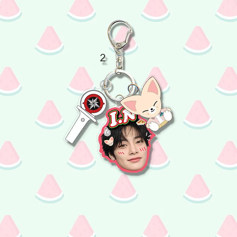 1pc Kpop Stray Kids Member Acrylic Keychain Cute 3-in-1 Mini Lightstick Real Photo Name Tag Triple Pendant Keyring for Bags, SKZ Merch STAY Gift