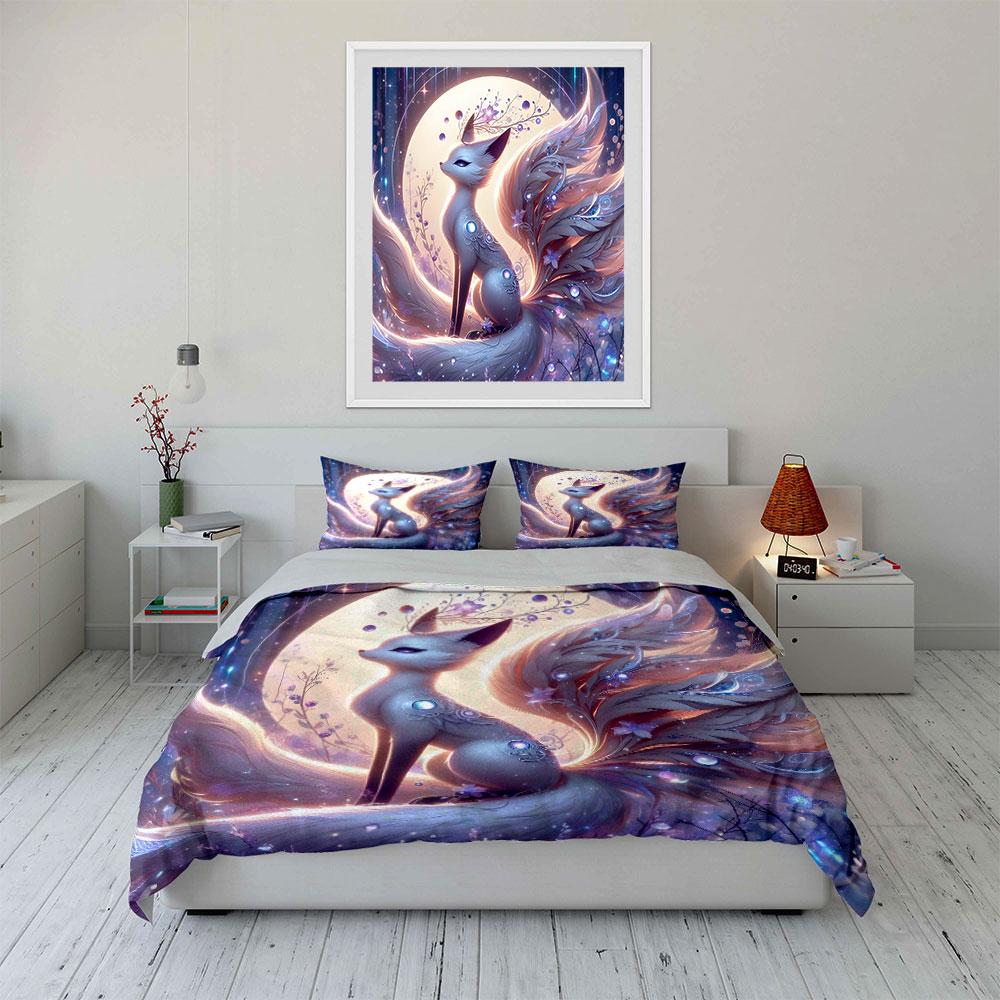 Enchanted Nine-Tailed Fox Under Moonlight Duvet Cover Set With 3D Printing Design Soft Polyester Bedding Set All-Season Comfort