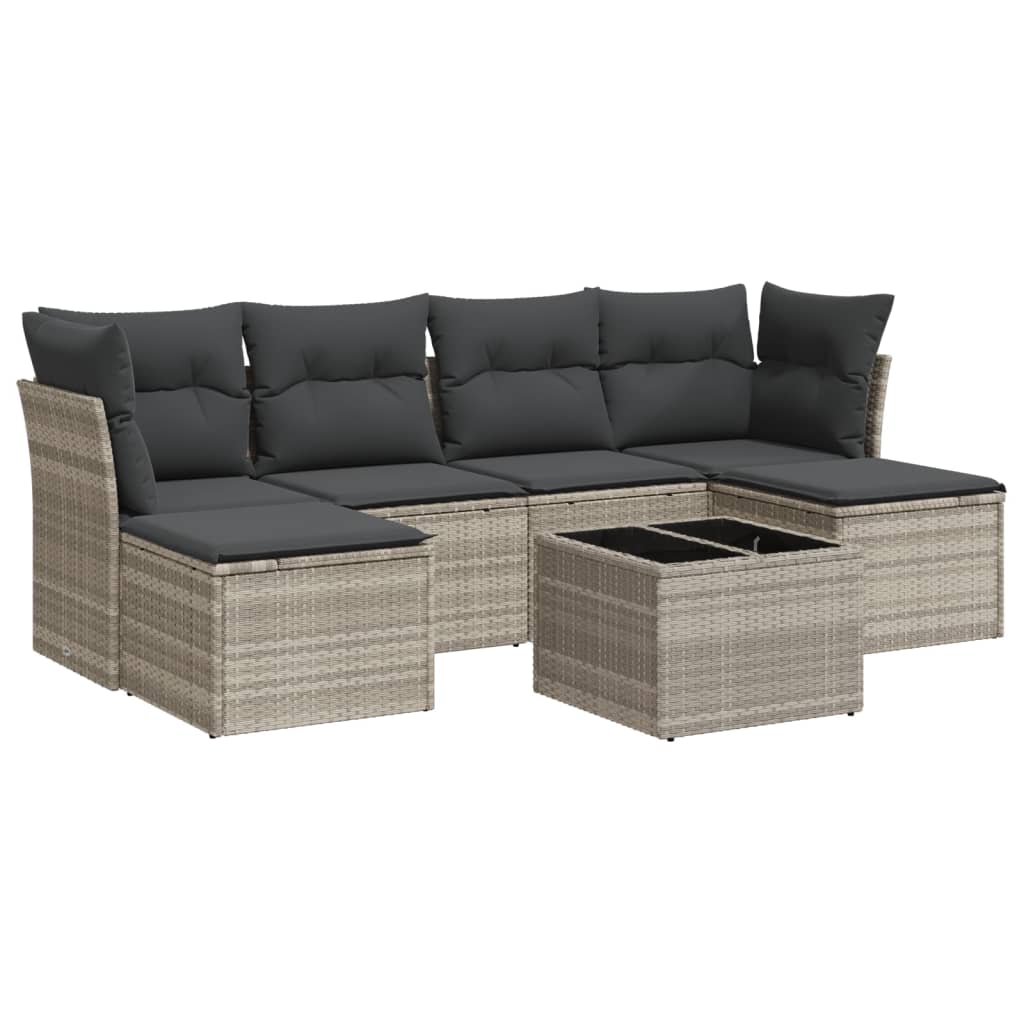 7 piece Garden Sofa Set with Cushions Light Grey Poly Rattan