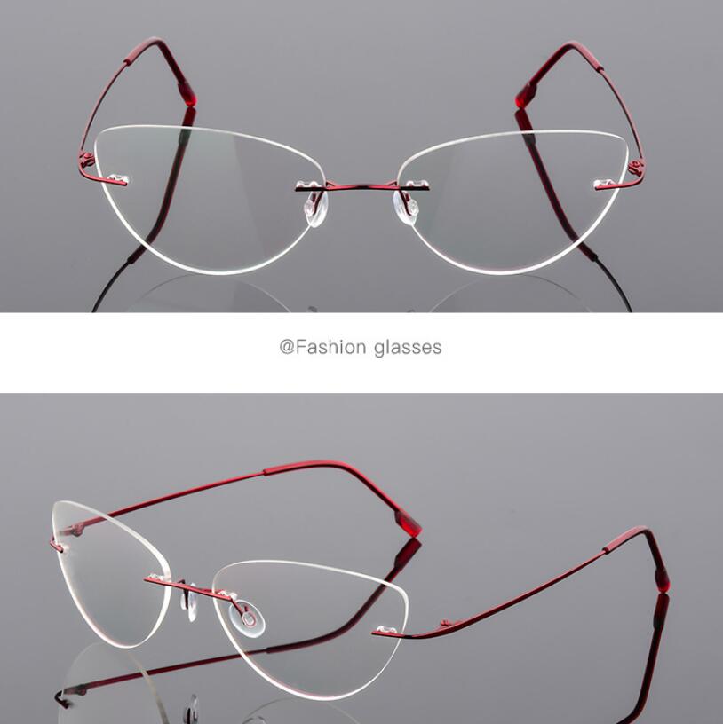 1.61 index Lens Frameless Cat Eye Myopia Eyeglasses Ultralight Rimless Blue Light Blocking Prescription Glasses -0.5 -0.75 to -6