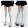 Ribbed Knit Striped Over Knee Long Socks for Women Japanese Student Sweet Bowknot Lace Splicing Thigh High Stockings