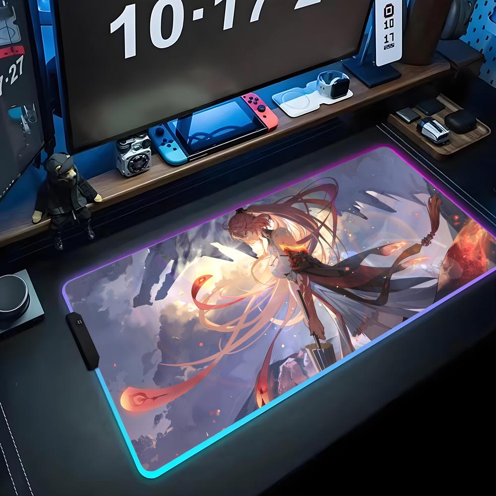 changli wuthering Mouse Pad RGB Gaming Mousepad Big LED Pad PC Desk Mat Luminous Mouse Pad Large Keyboard Mats Table Rug With