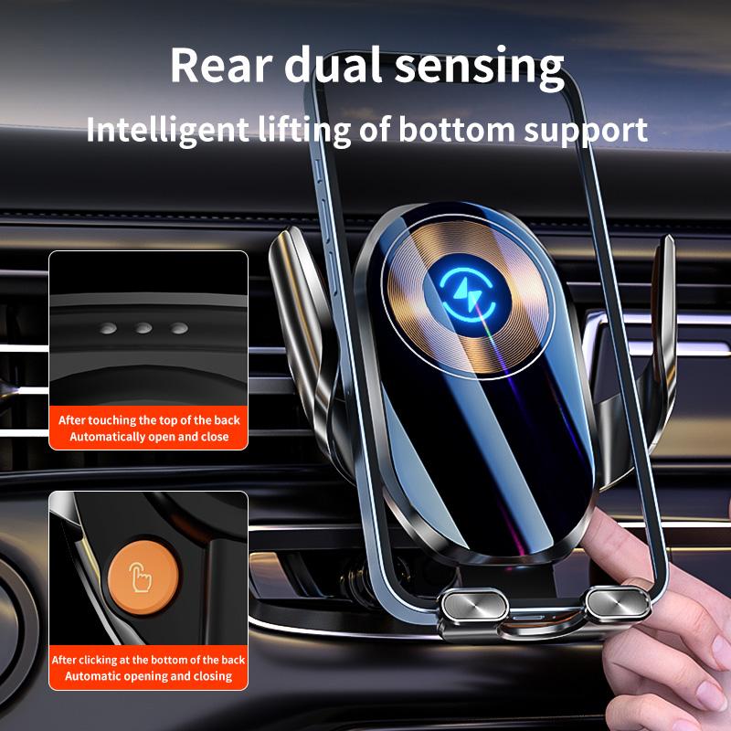Magic clip A6 three-axis linkage double induction automatic opening and closing luminous wireless charging mobile phone car bracket