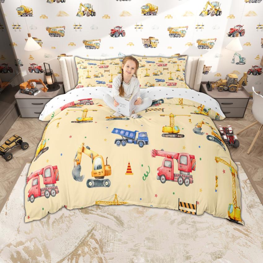 Homewish Cartoon Auto Bettwäsche-Set Für Kinder Jungen 2-teilig/3-teilig Polizeiauto LKW Traktor Bettwäsche Baustellenfahrzeuge Bettwäsche-Set
