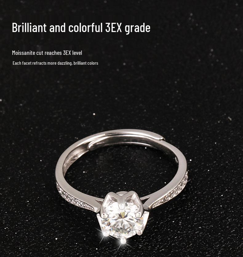 S925 Sterling Silver Moissanite Six-Prong Square Bezel Women's Open Design Ring