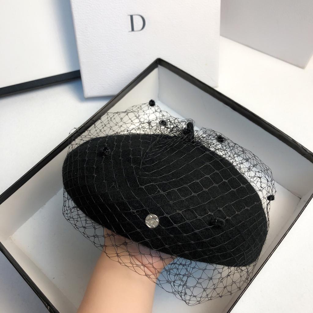 Woolen Beret Retro Mesh Face Covering Octagonal Hat Women'S Outdoor Versatile Painter Hat