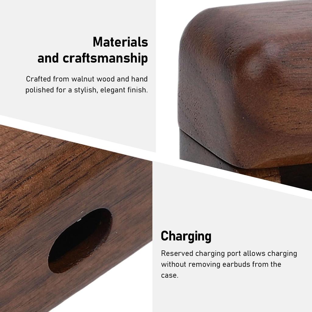 ASHATA Protective Cover for Bowers Wilkins Pi8, Walnut Wood Earphone Case Cover with Soft Microfiber Lining, Shock Absorbing Wireless Earphone Chargin