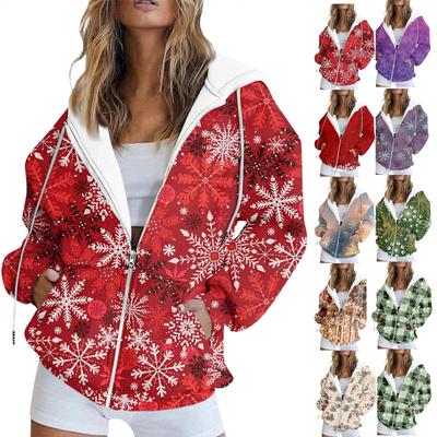 Women's Fashion Casual Christmas Printed Sweatshirt Autumn And Winter Long Sleeve With Pocket Cardigan Jacket Jacket Hoodie Coat
