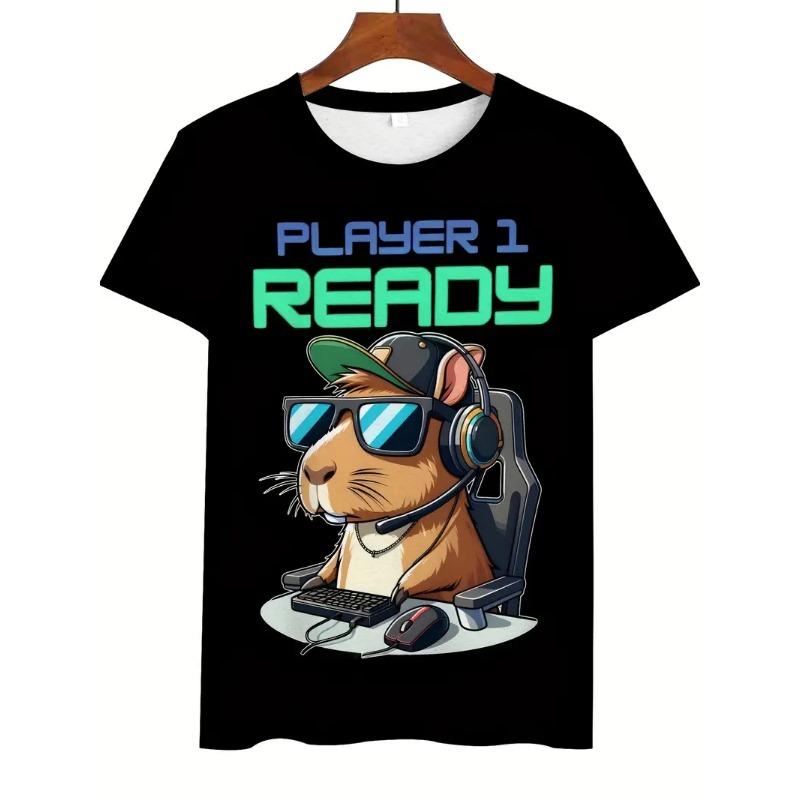 Funny Capybara Graphic 3D Printed T Shirt For Men Women Cartoon Animal Short Sleeve T-Shirts Summer Casual Loose Y2k Boys Tees