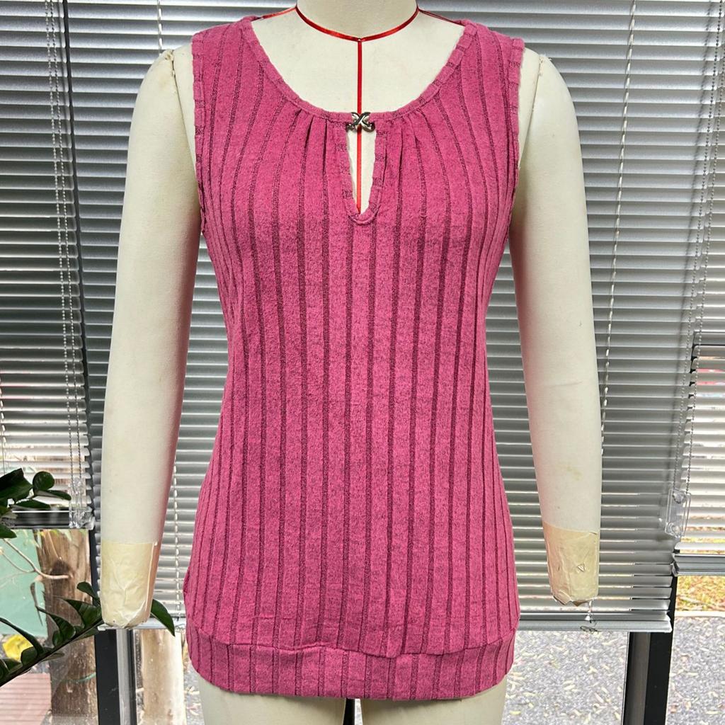 Solid Color Fashion Tank Tops Round Neck Pit Stripe Casual Loose Sleeveless Vest