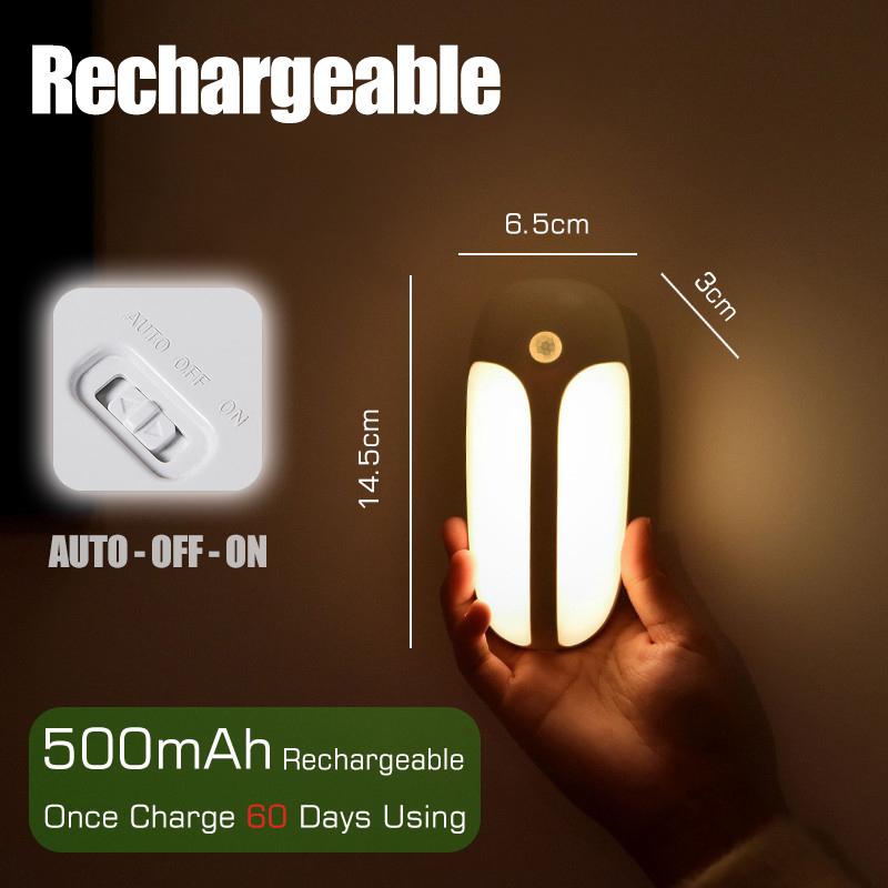Wireless LED Motion Sensor Light USB Rechargeable Night Light Magnetic Sensing Wall Lamp for Bedroom Cabinet Closet Hallway