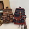 2026 New Female Ethnic Style Backpack Casual Plaid Drawstring Retro Women Large Capacity School Bag Drawstring Bucket Bag