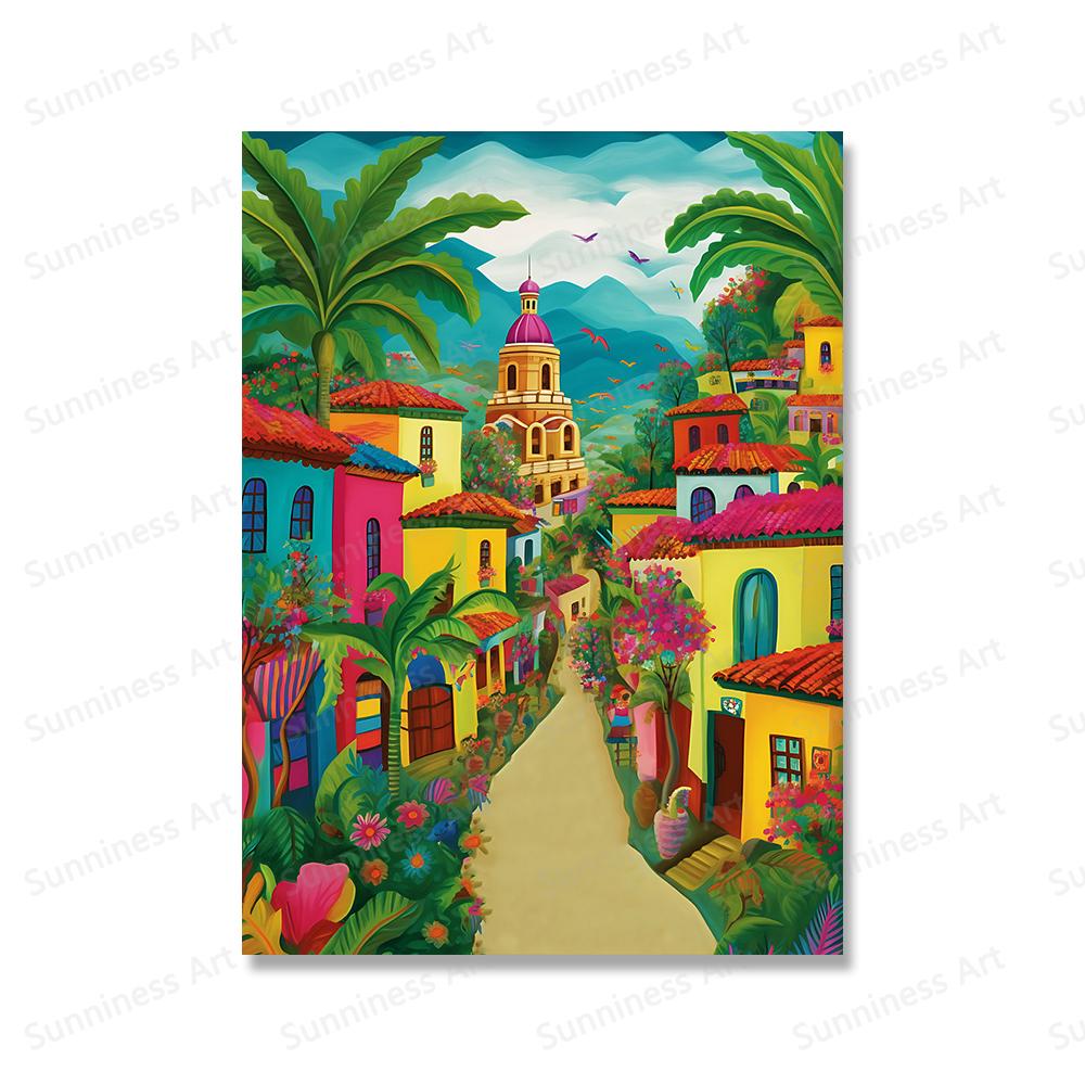 

Южная Америка Колумбия Путешествия Плакаты Улица Картахена де Индиас Пейзаж Печать Холст Картина Настенное искусство для гостиной 21x30cm No Framed красный