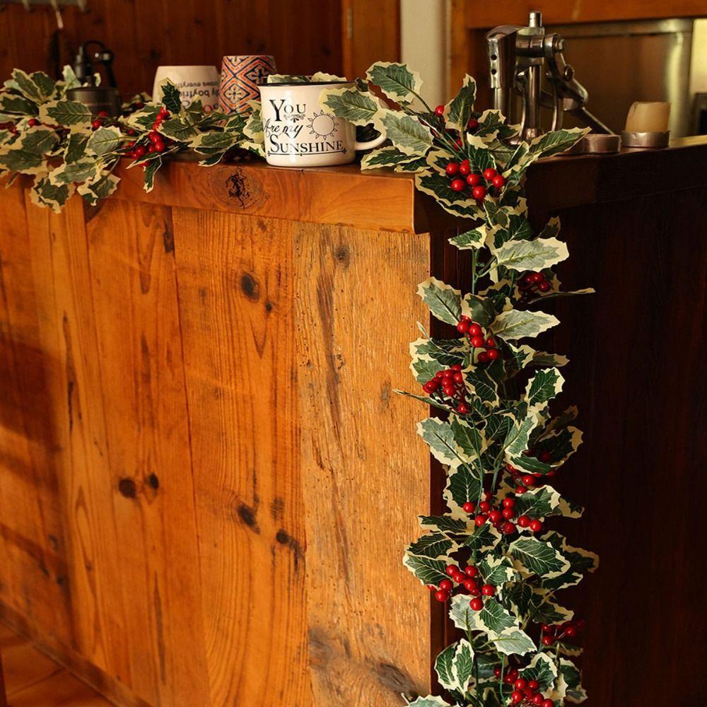 Red Berries Christmas Garland 2M Artificial Greenery Garland  Holiday Fireplace Mantel Table Decor