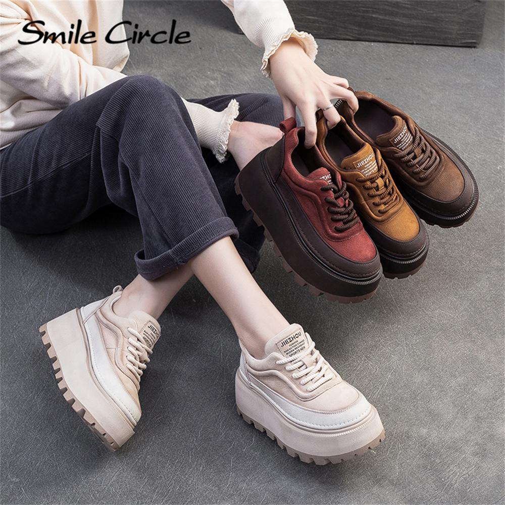Echtes Leder Damen Freizeitschuhe Runder Kopf Höhe zunehmende dicke Sohle Schuhe Mode bequeme flache Schuhe
